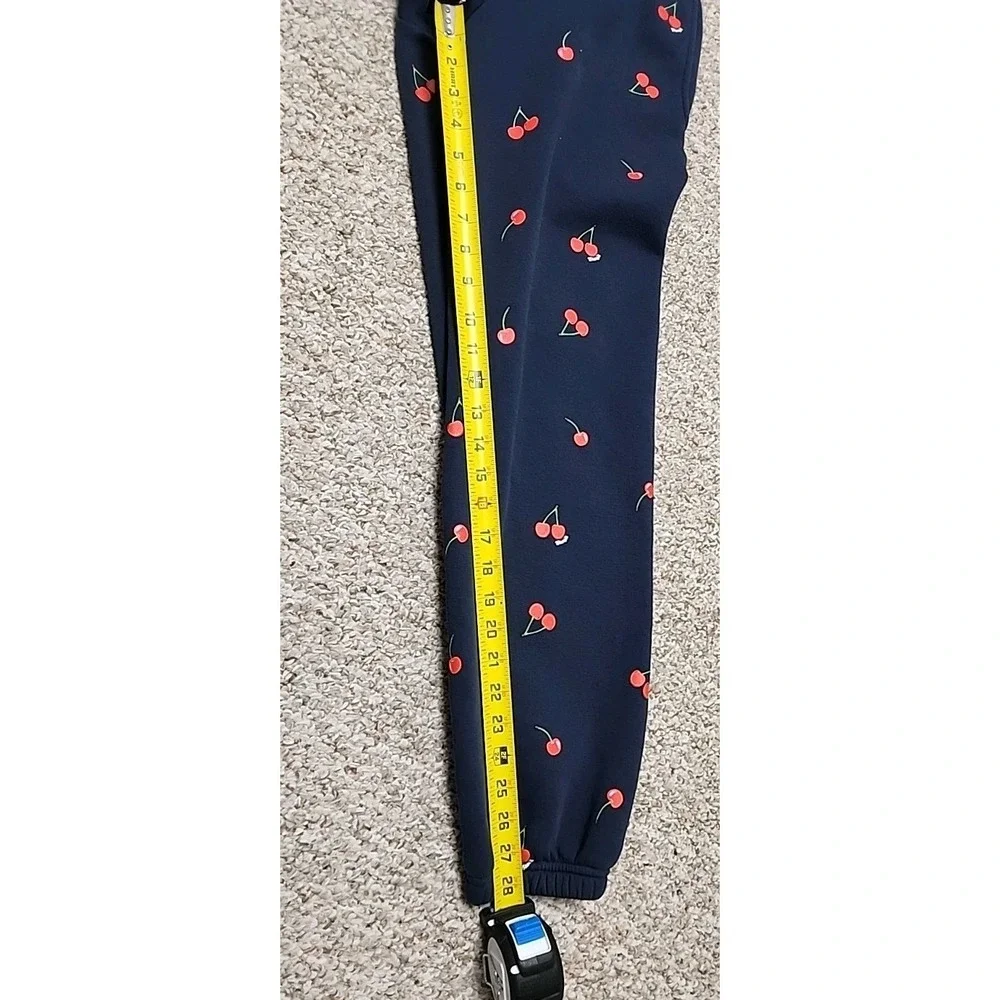 Starfit‎ Navy Blue Cherry Print Matching Set XS Cotton Blend Hoodie Joggers